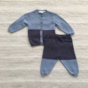 Fixoni light blue and dark gray knit cardigan and pants set